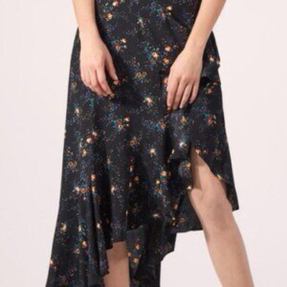 Sandro Black Asymmetrical Floral Hi‑Low Skirt